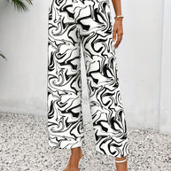 Damen Weite Palazzo-Hose mit modernem Marmorprint und elastischem Bund WW