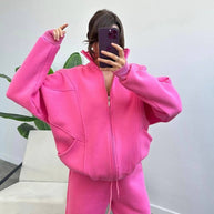 Damen bequemer und stilvoller Zip-Hoodie mit passenden Jogginghosen WW