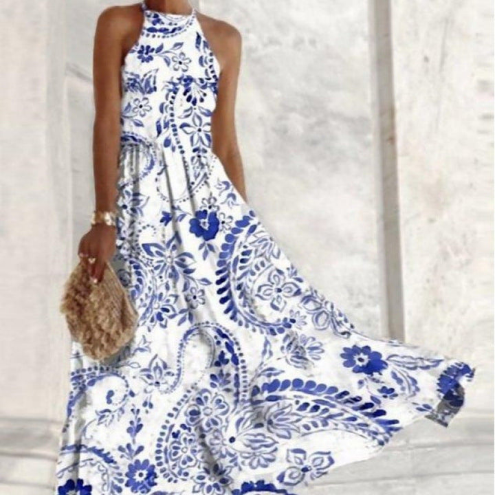 Damen Maxikleid mit elegantem Stehkragen und fließendem Rock W&W Mode