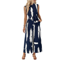 Damen Jumpsuit mit modernem Streifenmuster und praktischen Bindegürtel WW