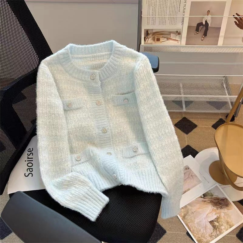 Damen Strickjacke mit Taschen und dekorativen Knöpfen WW