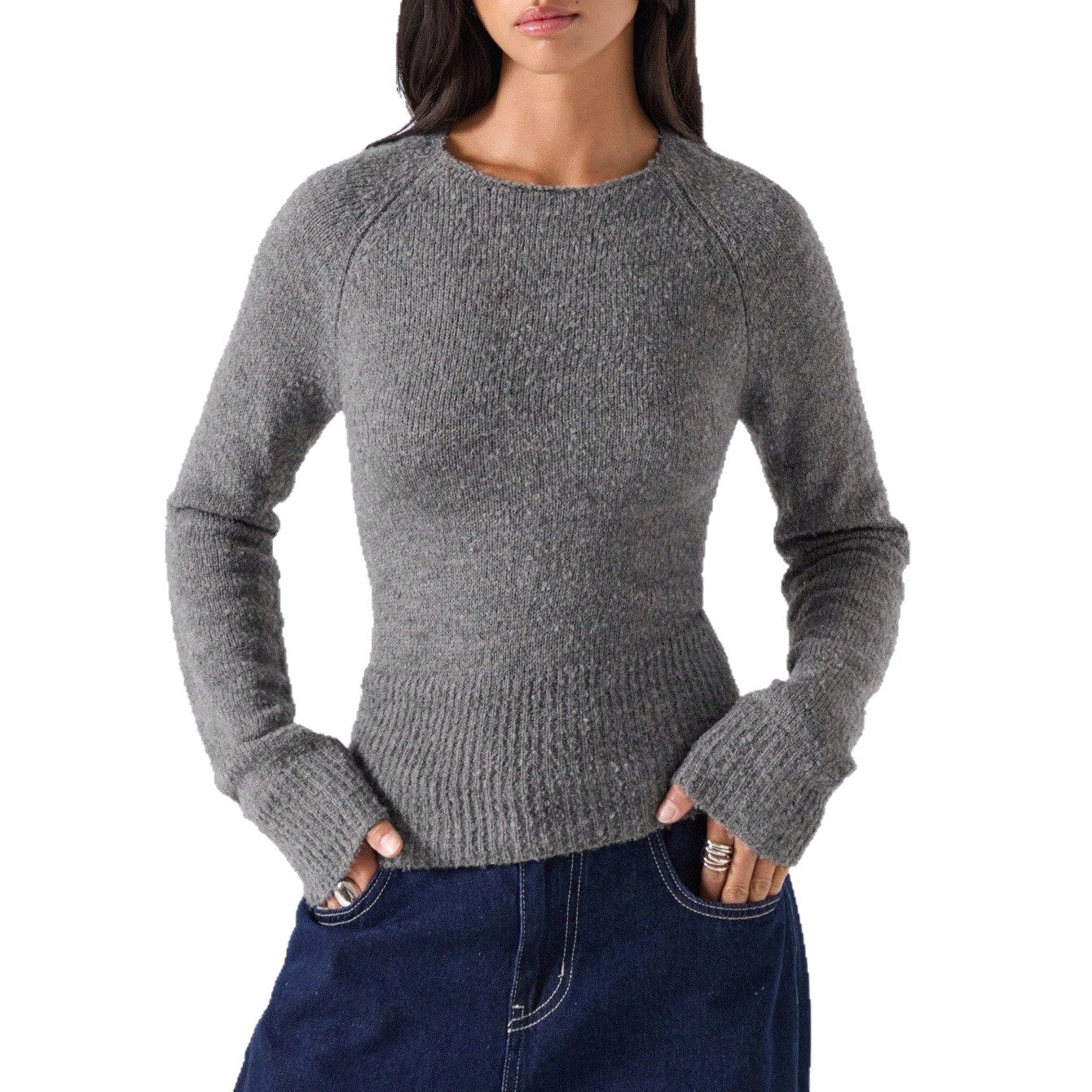 Damen Strickpullover mit geripptem Saum und bequemem Schnitt WW