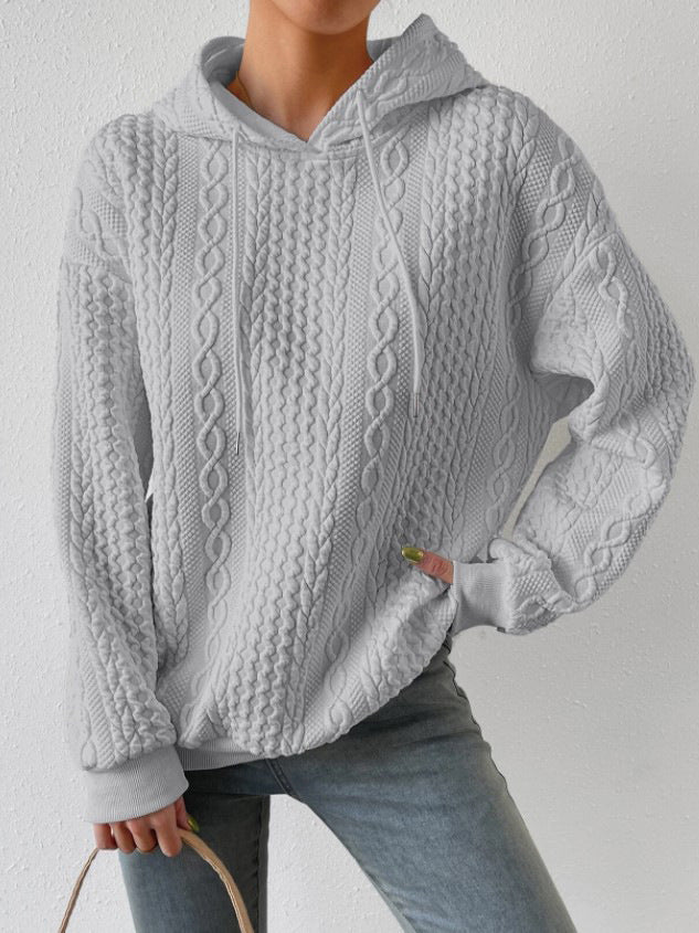 WW Jacquard Kapuze Schnürung langärmliges lockeres Sweatshirt