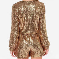 Damen Glitzernder Jumpsuit mit tiefem V-Ausschnitt und funkelndem Paillettenbesatz WW