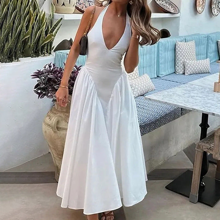 Damen Elegantes Abendkleid mit tiefem V-Ausschnitt und weit schwingendem Rock W&W Mode