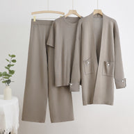 Damen Strick-Loungewear Set mit langen Ärmeln und praktischen Taschen WW