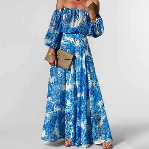 Damen Off-Shoulder Maxikleid mit floralem Druck und weitem Rock W&W Mode