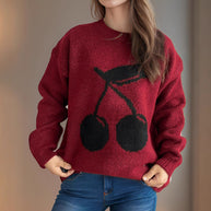 Damen Pullover mit verspieltem Kirschmotiv und weichem Strick WW
