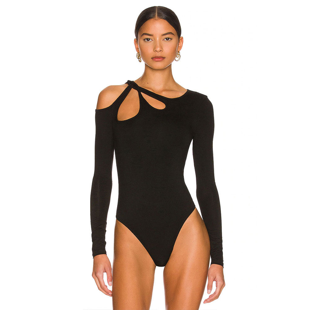 Damen Bodysuit mit asymmetrischem Ausschnitt und modischem Knoten W&W