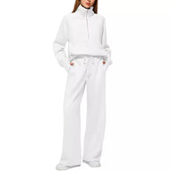 Damen Sportliches Loungewear-Set mit hohem Kragen und weiten Beinen WW