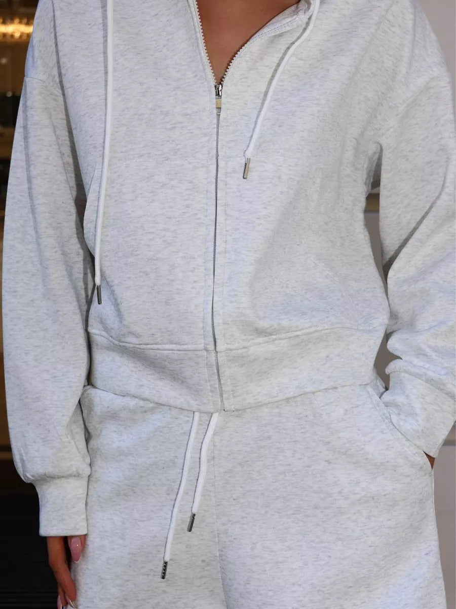 Damen sportliches Cropped Hoodie und Shorts Set WW