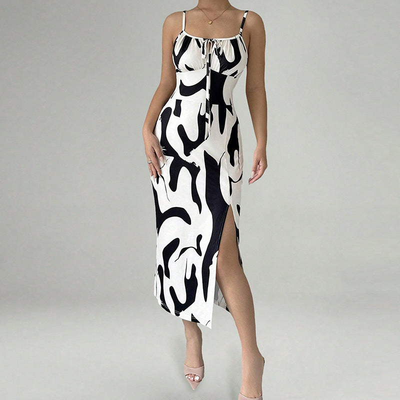 Damen figurbetonendes Maxikleid mit verstellbaren Trägern und raffiniertem Schlitz WW