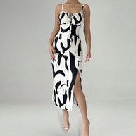 Damen figurbetonendes Maxikleid mit verstellbaren Trägern und raffiniertem Schlitz WW