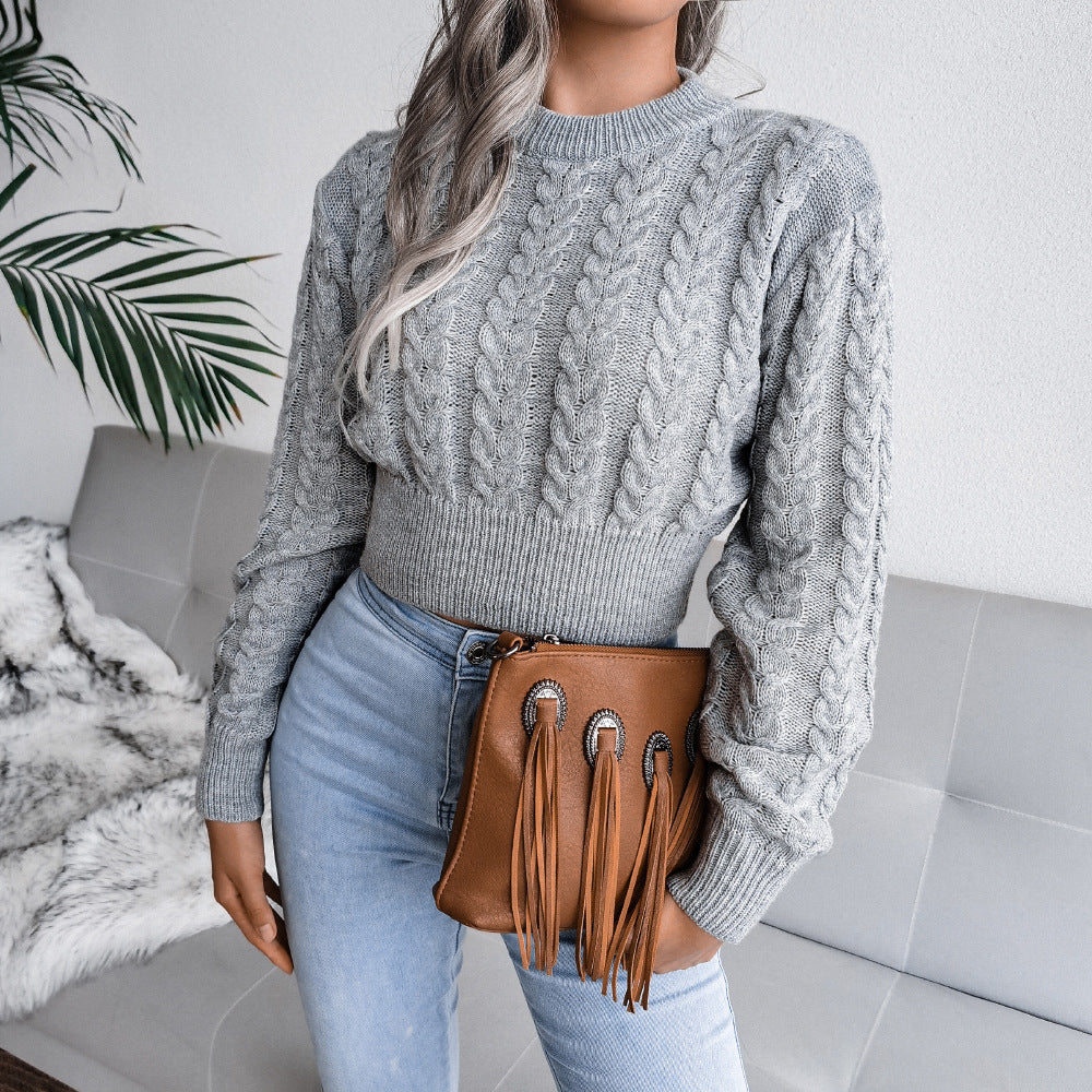 Damen Strickpullover mit strukturierter Zopfdesign und taillierter Silhouette WW