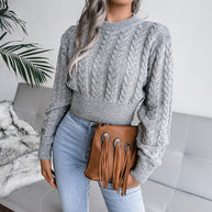 Damen Strickpullover mit strukturierter Zopfdesign und taillierter Silhouette WW