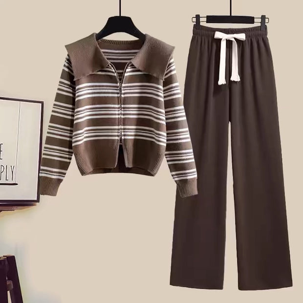 Damen Strickjacke mit Reißverschluss und weiten Hosen WW
