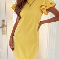 Damen Kurzarm Kleid mit Rüschenärmeln und geradem Schnitt WW