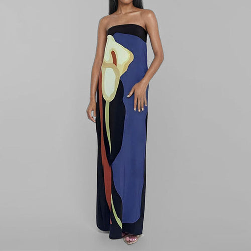 Damen Abendkleid mit elegantem drapiertem Oberteil und künstlerischem Print W&W Mode