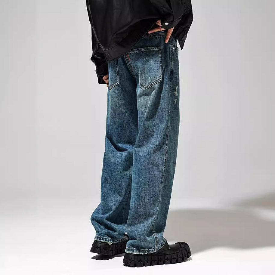 Herren Baggy Jeans im Vintage-Look mit distressed Effekten und hohem Bund WW