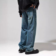 Herren Baggy Jeans im Vintage-Look mit distressed Effekten und hohem Bund WW