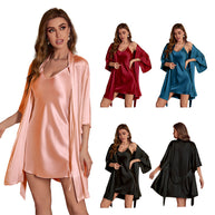 Damen Satin Kimono-Robe mit fließendem Schnitt und eleganten Ärmeln WW