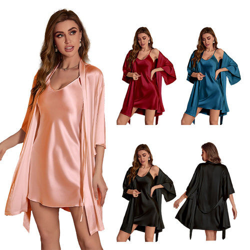 Damen Satin Kimono-Robe mit fließendem Schnitt und eleganten Ärmeln WW