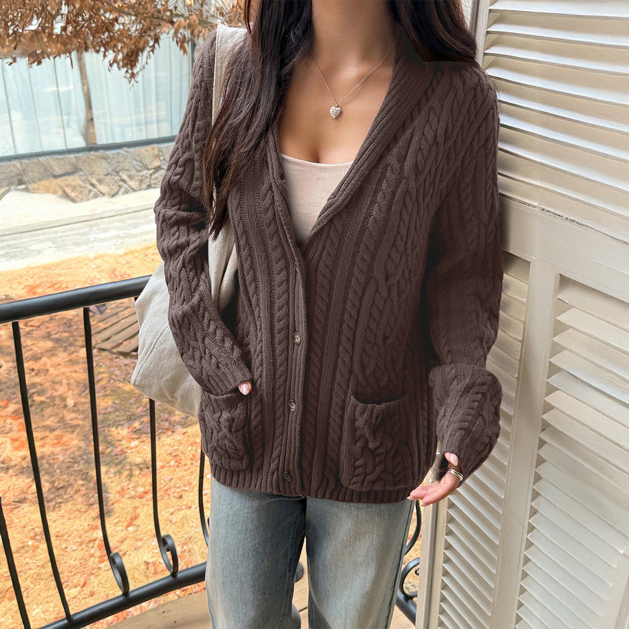 Damen Strickjacke mit Rippstruktur und Knopfverschluss WW