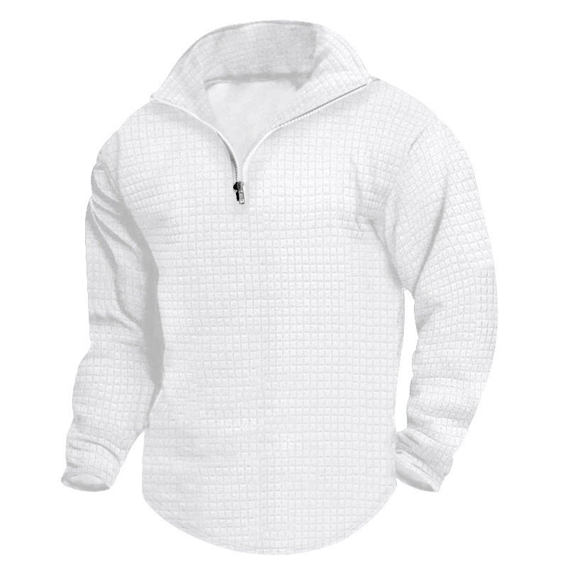 Herren strukturierter Fleece-Pullover mit hohem Kragen und halbem Reißverschluss WW