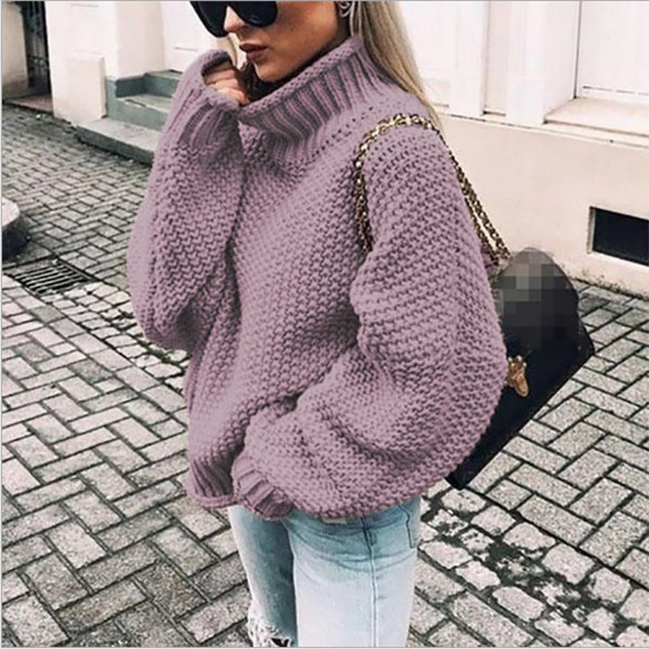 Damen Grobstrickpullover mit hohem Kragen und lässigem Schnitt W&W Mode