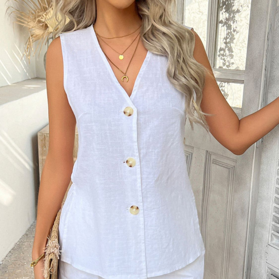 Damen ärmellose Bluse mit Knopfleiste und elegantem Schnitt WW