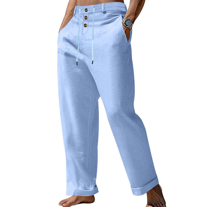 Herren lässige Leinenhose mit praktischen Knöpfen und elastischem Bund W&W Mode