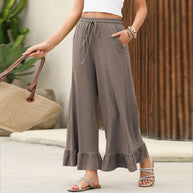 Damen Weite Freizeithose mit Rüsche WW