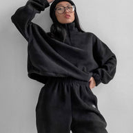 Damen bequeme Fleece-Loungejacke mit verkürztem Reißverschluss und elastischem Bund WW