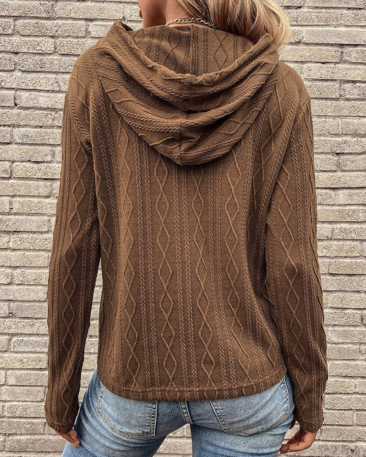 W&W Mode Schnürung langärmliger Jacquard Kapuzenpullover