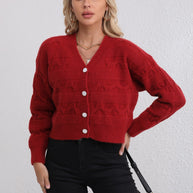 Damen Strickjacke mit strukturiertem Muster und modischen Knöpfen WW
