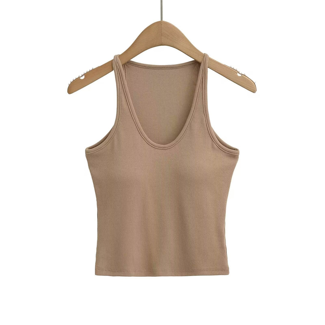 Damen ärmelloses Sporttop mit tiefem U-Ausschnitt und elastischem Material W&W Mode