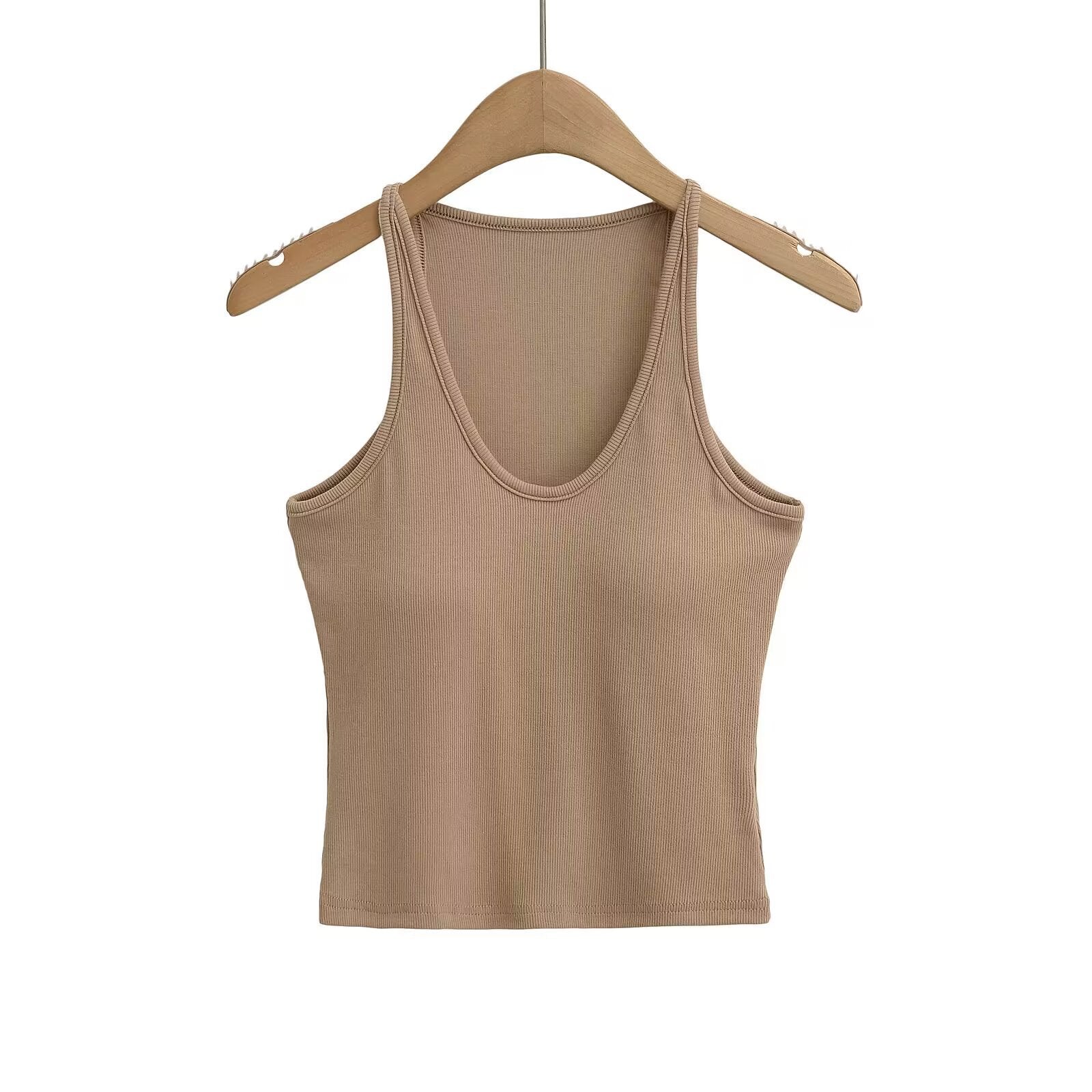 Damen ärmelloses Sporttop mit tiefem U-Ausschnitt und elastischem Material WW