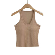 Damen ärmelloses Sporttop mit tiefem U-Ausschnitt und elastischem Material WW