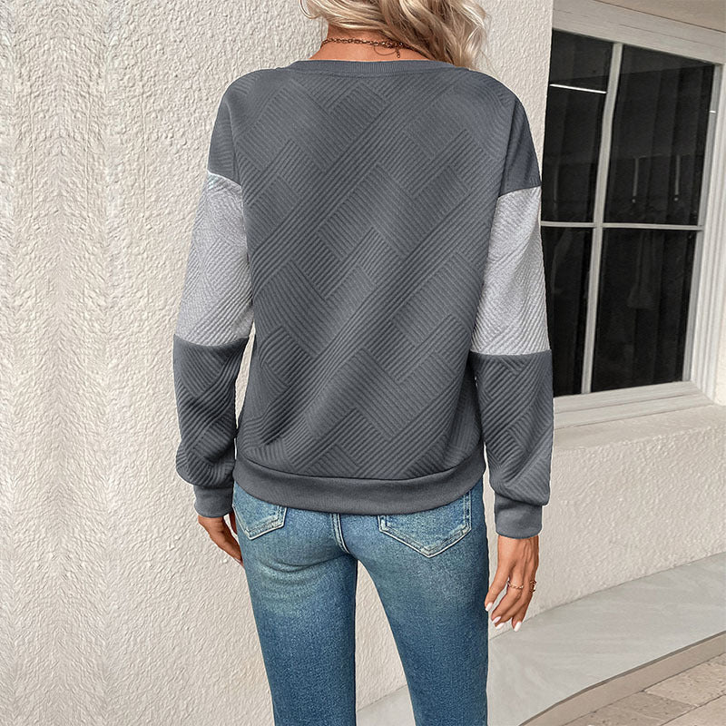 Damen Sweatshirt mit geometrischem Patchwork-Design W&W Mode