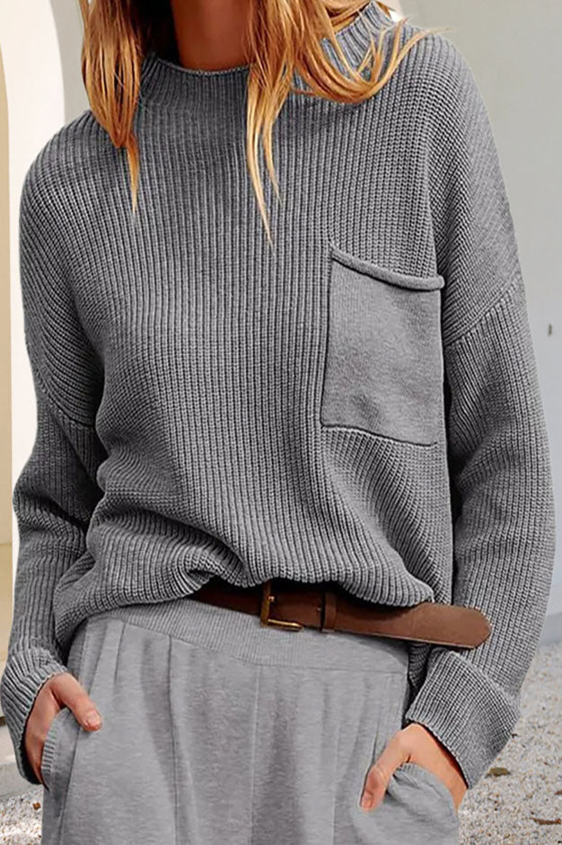 WW Entspanntes Langarm-Taschen-Strick-Sweatshirt