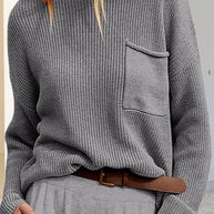 WW Entspanntes Langarm-Taschen-Strick-Sweatshirt
