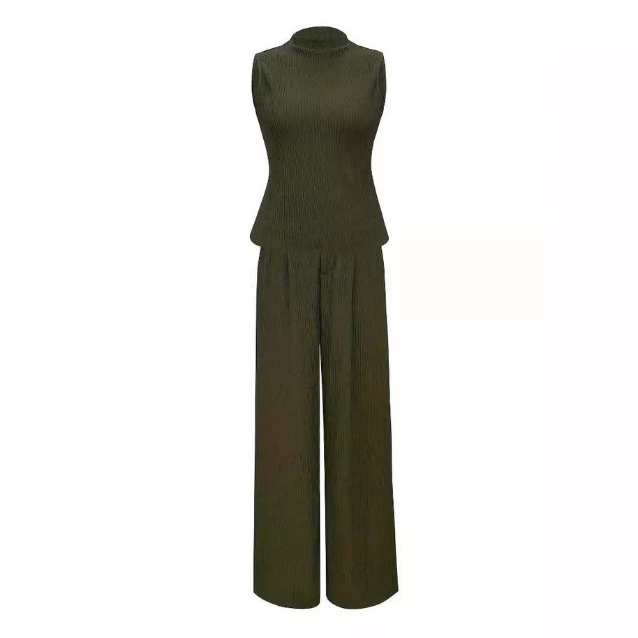 Damen eleganter Jumpsuit mit Rippstruktur und hochgeschlossenem Kragen W&W