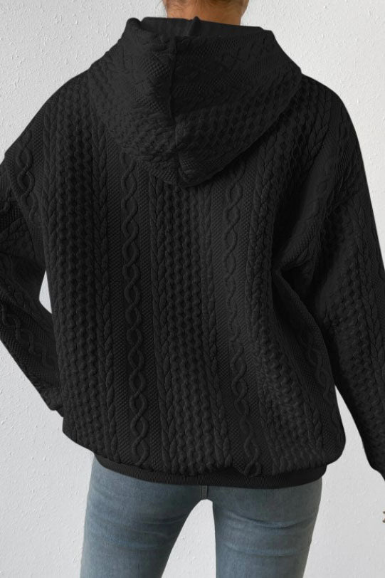 WW Jacquard Kapuze Schnürung langärmliges lockeres Sweatshirt