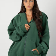 Damen sportliches Fleece-Hoodie-Set mit Reißverschluss und weiten Hosen WW
