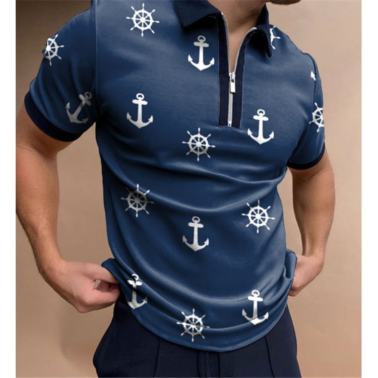 Herren Poloshirt mit maritimem Motiv und modernem Reißverschluss WW