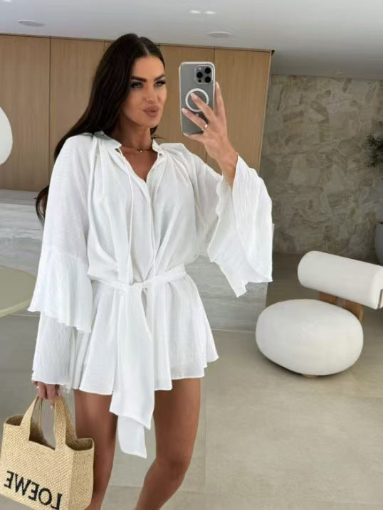Damen Stilvolle Glockenärmel Kaftan Wickel WW