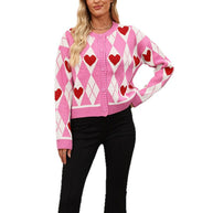 Damen Strickjacke im verspielten Herzdesign mit Knopfleiste WW