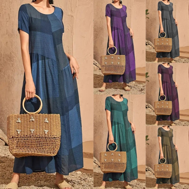 WW | Trendy Casual Karierte Druck Spliced Damen Kleid