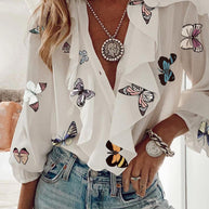 WW | Chiffon V-Ausschnitt Langarmshirt