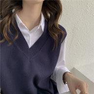 Damen Ärmellose Strickweste mit V-Ausschnitt und Rippdetails WW